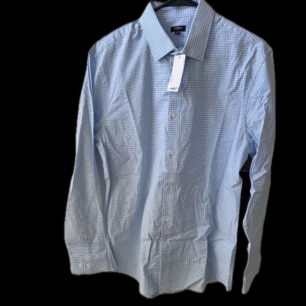 Express Men's Slim Gingham Print Wrinkle-Resistant Shirt - NWT